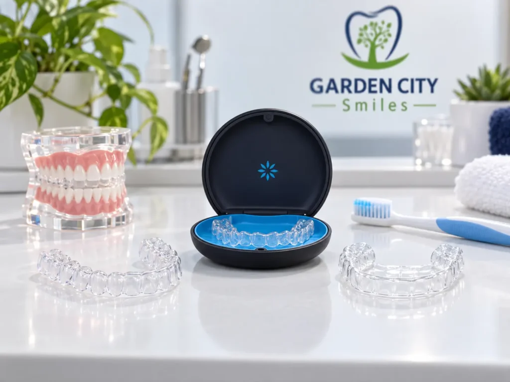 Clear aligners, retainer case and cleaning tools used during aligner treatment and retention