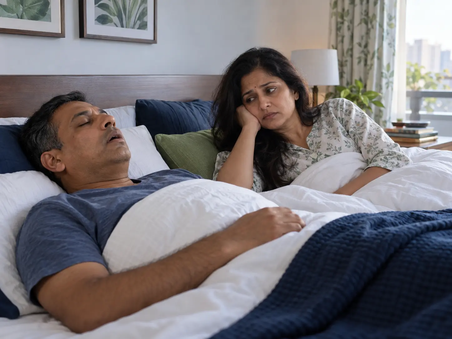 Indian couple affected by snoring and disturbed breathing during sleep