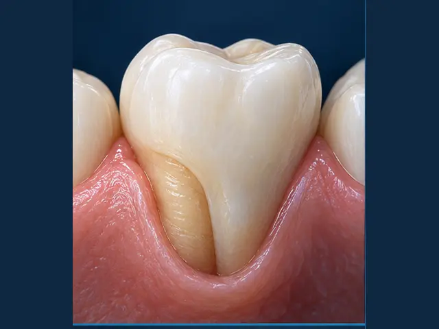 Dental illustration of an exposed tooth root caused by gum recession